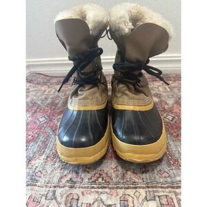 Sorel Manitou Boots Womens 9 Tan Black Waterproof Leather Snow Duck Boots Canada